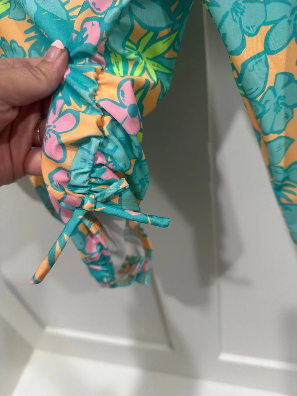 Cat & Jack Teal, Yellow & Pink Floral Long-Sleeve One-Piece Swimsuit
